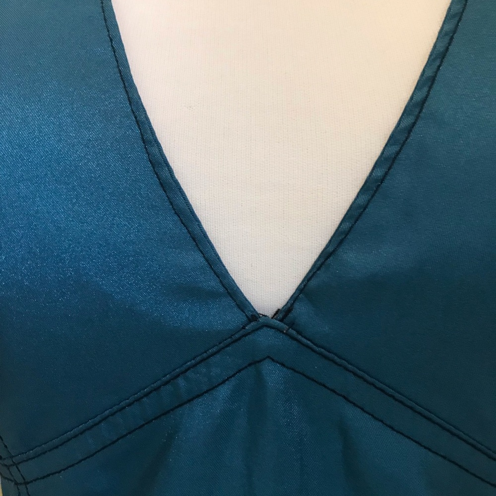 Vintage 90s NWT Girl Star teal nylon beach halter dress - Picture 3 of 3